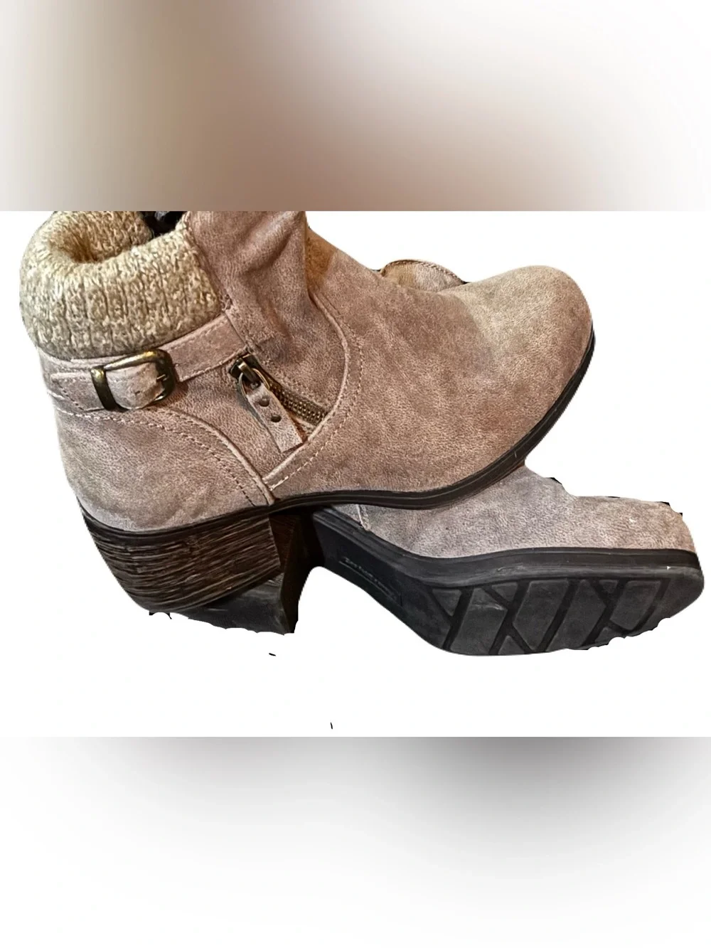 Croft and Barrow Serenity Taupe Suede Slouch Booties with Sweater Cuff.
